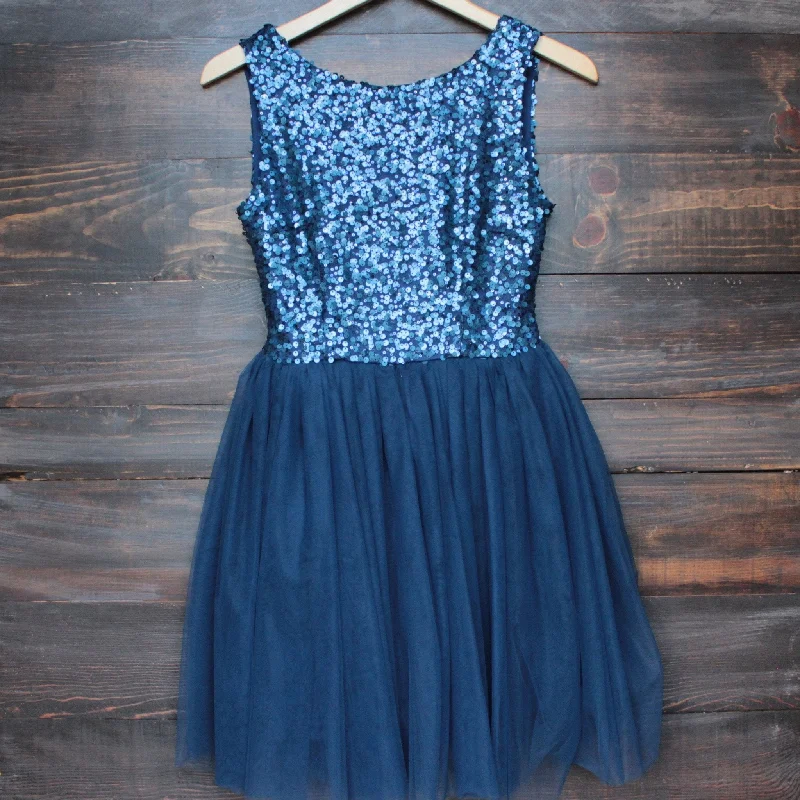 Final Sale - Sugar Plum Dazzling Navy Sequin Tulle Darling Party Dress Chiffon Maxi Beach