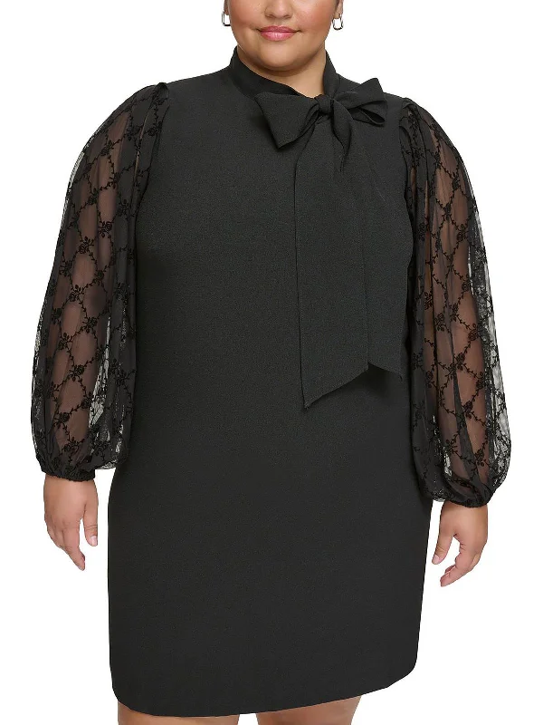 Plus Womens Floral Sheer Sleeve Cocktail And Party Dress Tunics Chic fashionable