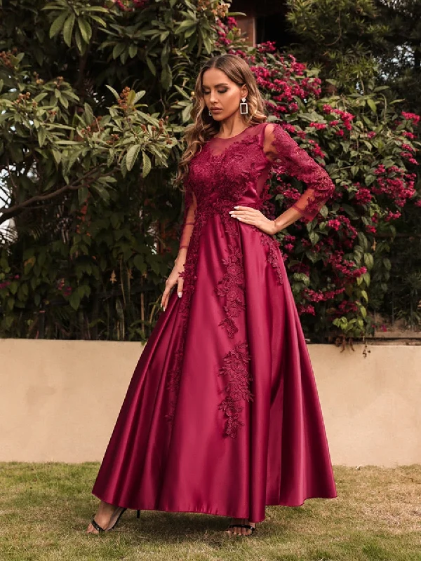 BerriesJam - Lace O-Neck Sequins Mermaid Long Sleeves Prom Party Dress Tunics Practical easy-care