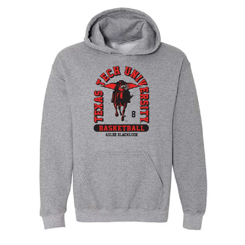 Texas Tech - NCAA Women's Basketball : Adlee Blacklock - Classic Fashion Shersey Hooded Sweatshirt Hoodie with Monochrome Minimalist Simple Texas Tech - NCAA Women's Basketball : Adlee Blacklock - Classic Fashion Shersey Hooded Sweatshirt Hoodie with Monochrome Minimalist Simple