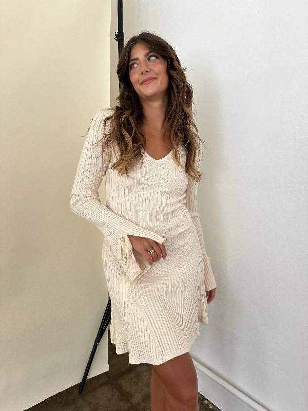 Jacquie the Label Fiona Ribbed Fit-Flare Bodycon Mini Dress Cozy Long Sleeve Mini Dress