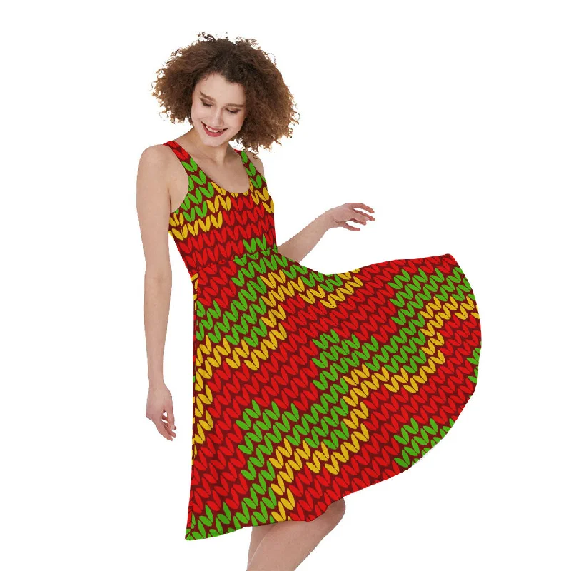 Knitted Reggae Pattern Print Sleeveless Knee Length Dress Tunics Fleece cozy