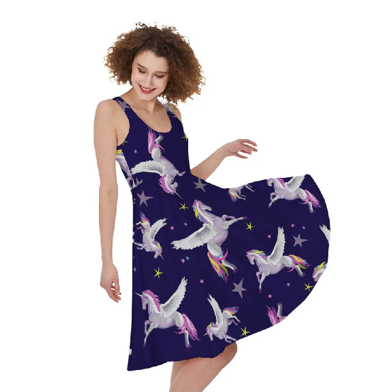 Night Winged Unicorn Pattern Print Sleeveless Knee Length Dress Tunics Business professional Night Winged Unicorn Pattern Print Sleeveless Knee Length Dress Tunics Business professional