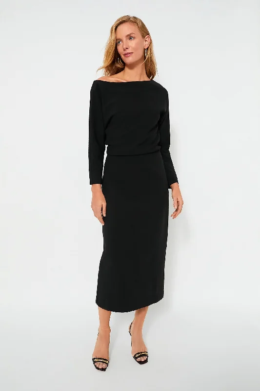 Black Esta Dress Boat Neckline Classic