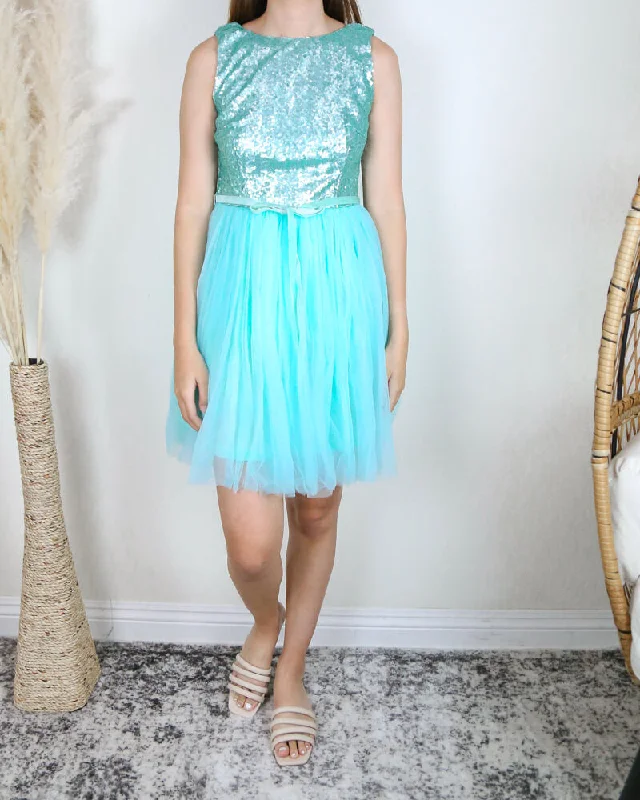 Sugar Plum 2.0 Party Dress with Tulle Skirt in Mint Satin Halter Glamorous