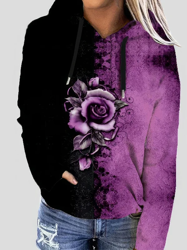 Black and Red Rose Hoodie Hoodie with Turtle Neck Cozy Winter