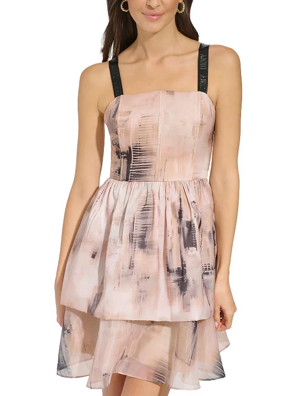 Womens Boning Tiered Cocktail And Party Dress Cowl Neckline Elegant