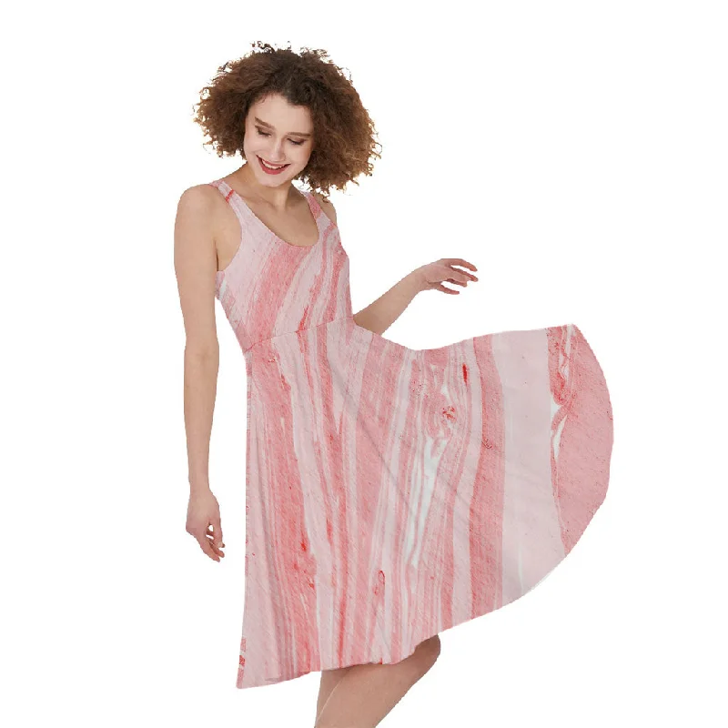 Pink Liquid Marble Print Sleeveless Knee Length Dress Tunics Modern contemporary