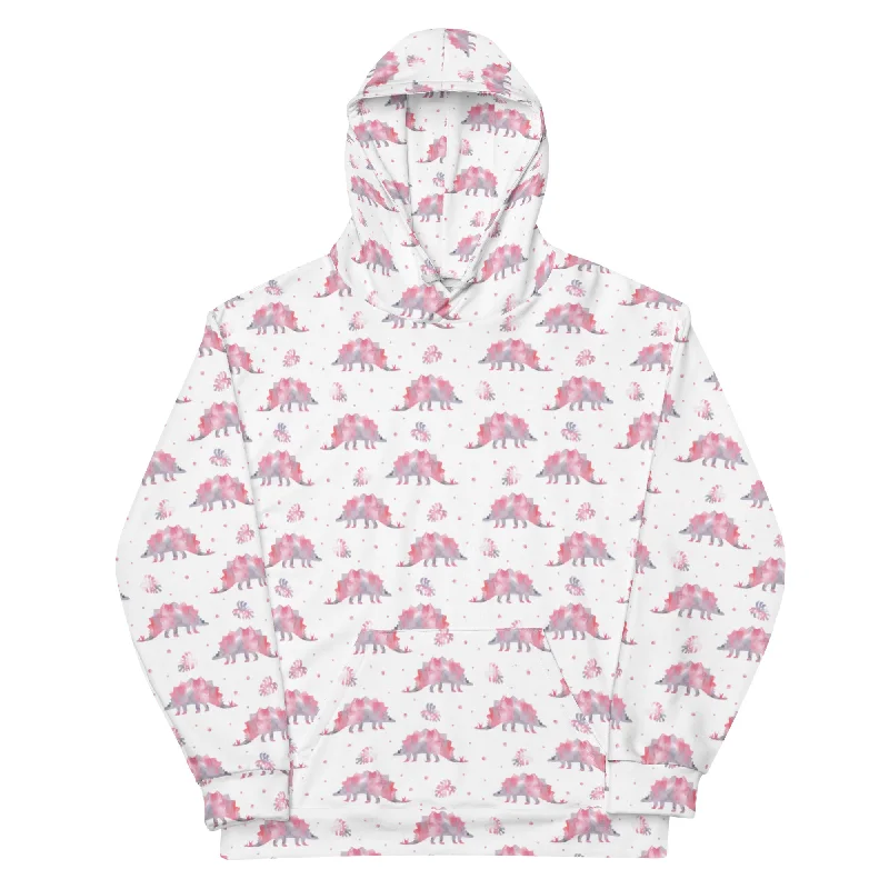 Pink Stegosaurus - Women's Dinosaur Hoodie Hoodie with Contrast Stitching Detailed Premium Pink Stegosaurus - Women's Dinosaur Hoodie Hoodie with Contrast Stitching Detailed Premium
