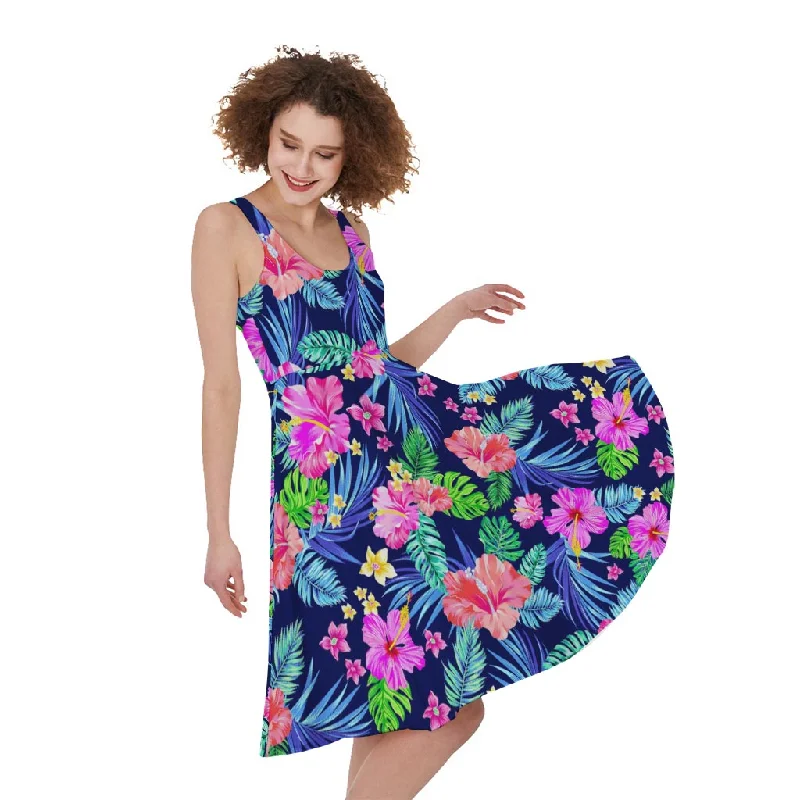 Hawaii Exotic Flowers Pattern Print Sleeveless Knee Length Dress Tunics Practical easy-care Hawaii Exotic Flowers Pattern Print Sleeveless Knee Length Dress Tunics Practical easy-care