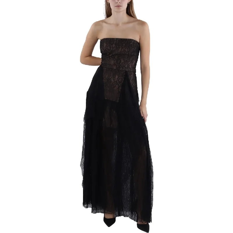 BCBGMAXAZRIA Womens Full Length Lace Cocktail And Party Dress Glittery Long Formal