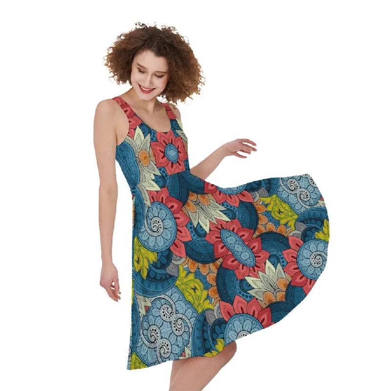 Native Tribal Bohemian Pattern Print Sleeveless Knee Length Dress Tunics Luxurious premium Native Tribal Bohemian Pattern Print Sleeveless Knee Length Dress Tunics Luxurious premium