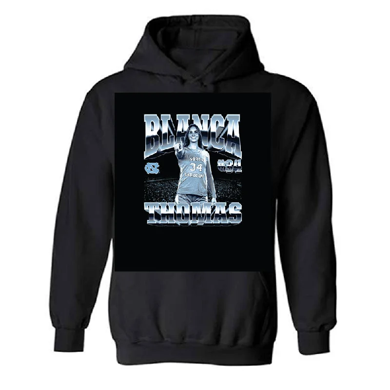 UNC - NCAA Women's Basketball : Blanca Thomas - Player Collage Hooded Sweatshirt Hoodie with Exposed Zipper Edgy Industrial
