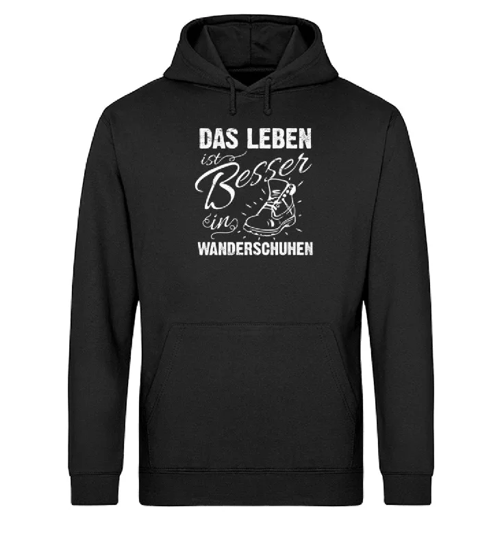 Leben besser in Wanderschuhen - Unisex Organic Hoodie Hoodie with Double Zipper Versatile Adjustable