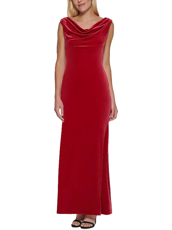 Petites Womens Velvet Cowl Neck Evening Dress Tunics Sophisticated sleek