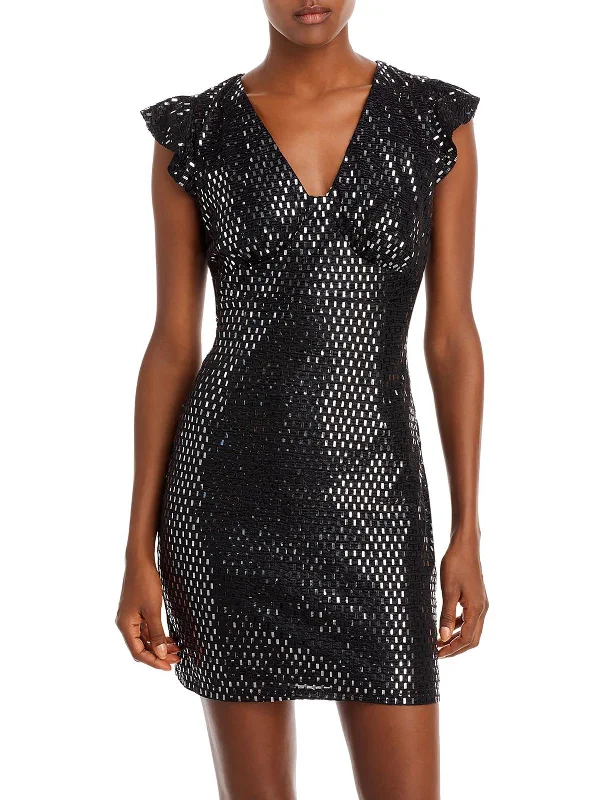 Womens Metallic Mini Cocktail and Party Dress Tunics Stylish elegant