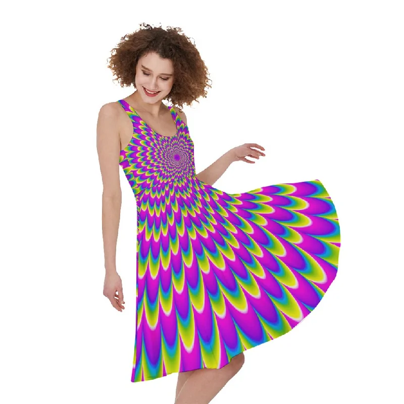 Green Wave Moving Optical Illusion Sleeveless Knee Length Dress Tunics stripes playful Green Wave Moving Optical Illusion Sleeveless Knee Length Dress Tunics stripes playful