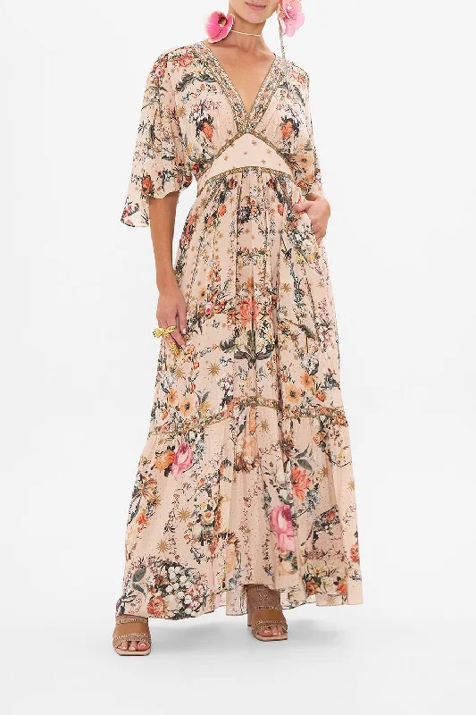 WAISTED DRESS WITH HEM RUFFLE ROSE GARDEN REVOLUTION Tunics Cozy comfortable