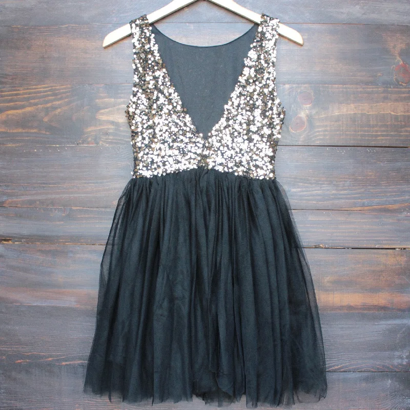 Sugar Plum Dazzling Sequin Darling Party Dress in Gold and Black High-Low Hemline Casual Sugar Plum Dazzling Sequin Darling Party Dress in Gold and Black High-Low Hemline Casual