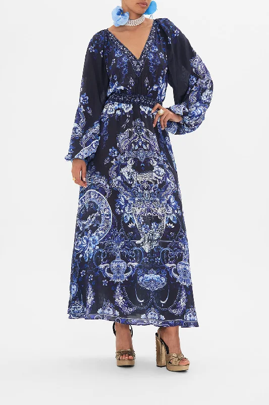 RAGLAN SHIRRED WAIST DRESS DELFT DYNASTY Tunics Silk luxurious