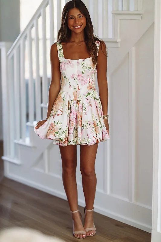 Cutest Date Mini Dress - White Blush Comfortable Smocked Mini Dress