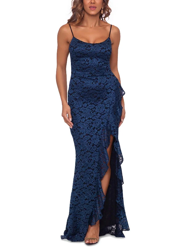 Womens Embroidered Split-Leg Evening Dress empire Waist empire