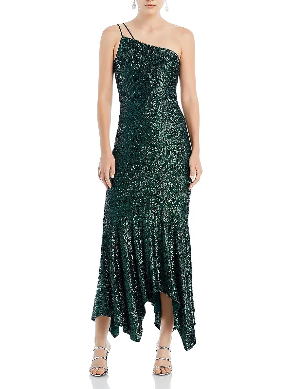 Womens Sequined One-Shoulder Cocktail And Party Dress Tunics Gym athletic