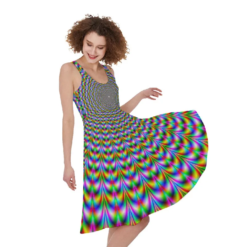 Psychedelic Web Optical Illusion Sleeveless Knee Length Dress Pencil Office Professional Psychedelic Web Optical Illusion Sleeveless Knee Length Dress Pencil Office Professional