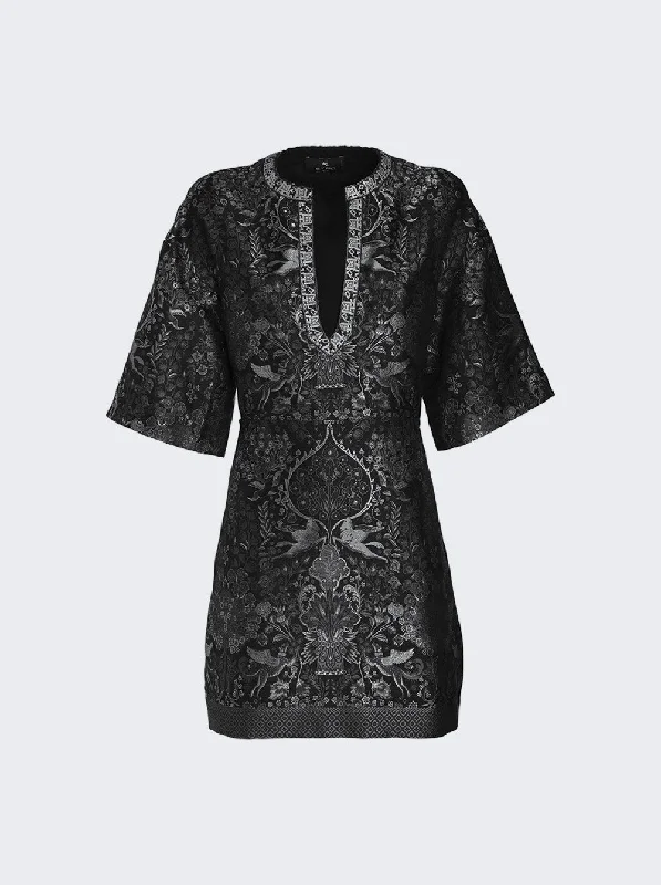 Etro Jacquard Dress With Mythological Floral Designs BLACK Tunics Hiking breathable