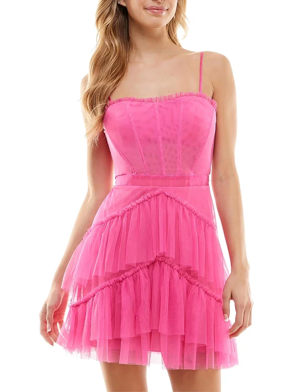 Juniors Womens Tiered Ruffled Cocktail and Party Dress Tunics Bestseller popular