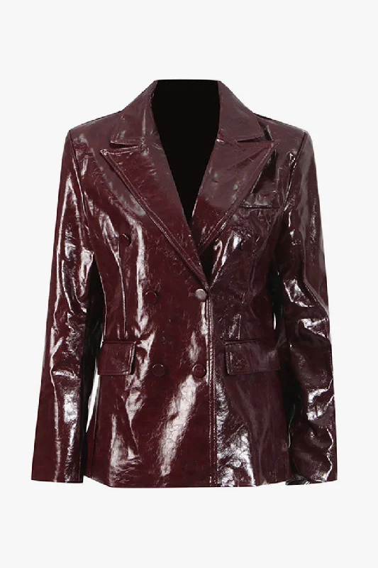 Vintage Lapel Double Breasted Faux Leather Blazer Two Piece Mini Dress Fashionable Mini Dress with Frills