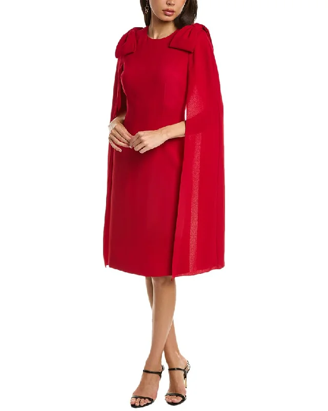 Teri Jon by Rickie Freeman Cape Sleeve Sheath Dress Square Neckline Feminine
