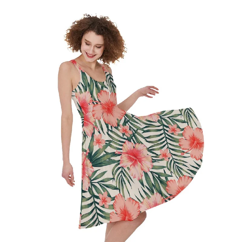 Exotic Tropical Hibiscus Pattern Print Sleeveless Knee Length Dress Shift Classic Vintage Exotic Tropical Hibiscus Pattern Print Sleeveless Knee Length Dress Shift Classic Vintage