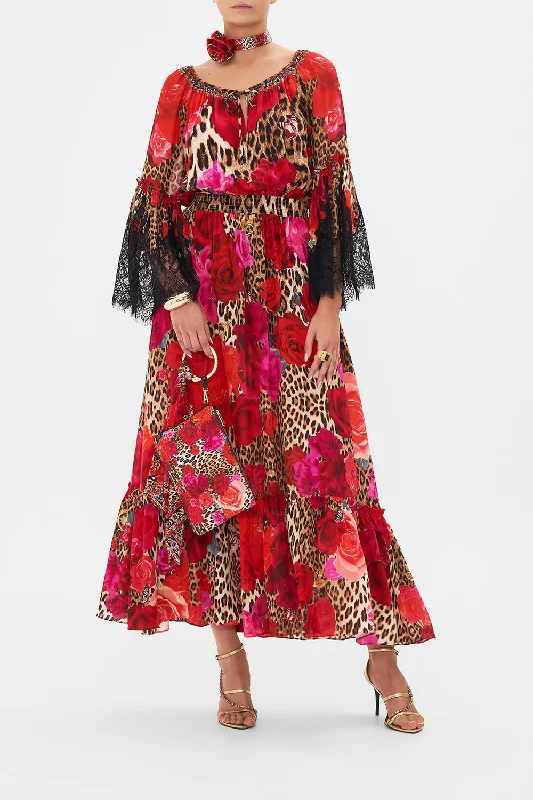 LONG DRESS WITH GATHERED BELL SLEEVE HEART LIKE A WILDFLOWER Turtleneck Neckline Stylish LONG DRESS WITH GATHERED BELL SLEEVE HEART LIKE A WILDFLOWER Turtleneck Neckline Stylish
