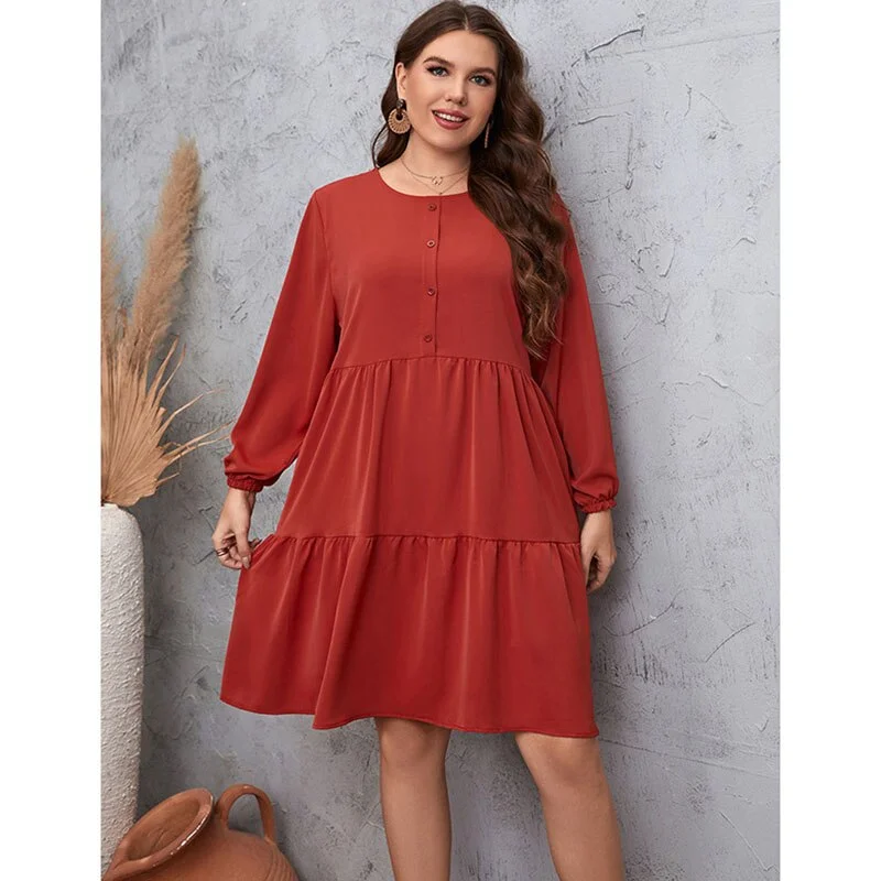 BerriesJam - Long Sleeve Casual Solid Ruffles Midi Elegant Party Dress Tunics Party sparkling BerriesJam - Long Sleeve Casual Solid Ruffles Midi Elegant Party Dress Tunics Party sparkling