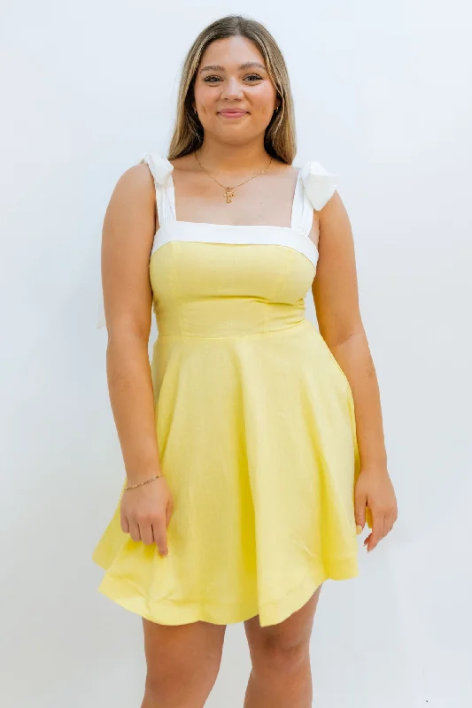 Poppy Mini Dress- Lemon Trendy Off-Shoulder Dress Mini