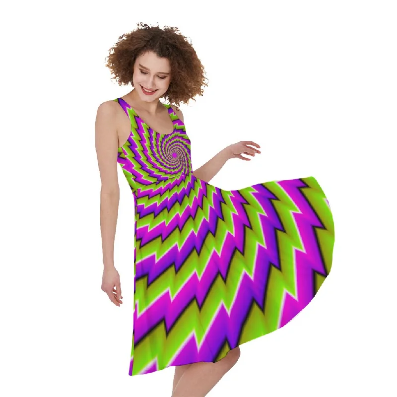 Green Twisted Moving Optical Illusion Sleeveless Knee Length Dress Tunics Corduroy durable Green Twisted Moving Optical Illusion Sleeveless Knee Length Dress Tunics Corduroy durable