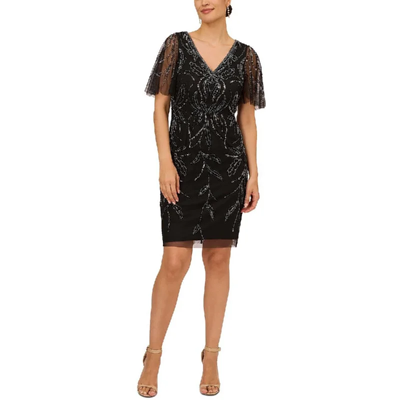 Womens Embellished V-Neck Cocktail And Party Dress Tunics Office stylish