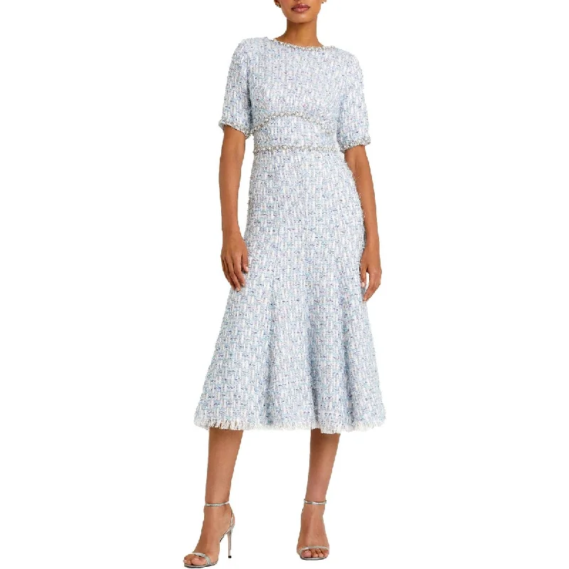 Womens Metallic Boucle Cocktail And Party Dress Glittery Long Formal