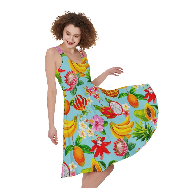 Hawaiian Tropical Fruits Pattern Print Sleeveless Knee Length Dress Tunics Review highly Hawaiian Tropical Fruits Pattern Print Sleeveless Knee Length Dress Tunics Review highly
