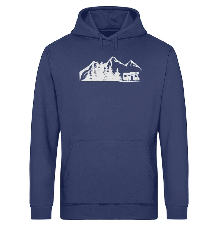 Berglandschaft und Wohnmobil - Unisex Organic Hoodie Hoodie with Emblem Brand Identity