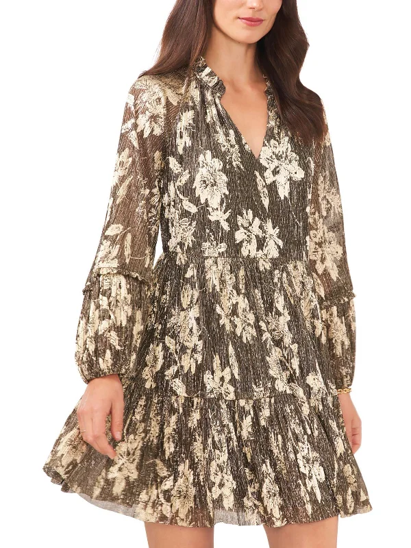 Womens Metallic Mini Cocktail And Party Dress Tunics Cozy soft