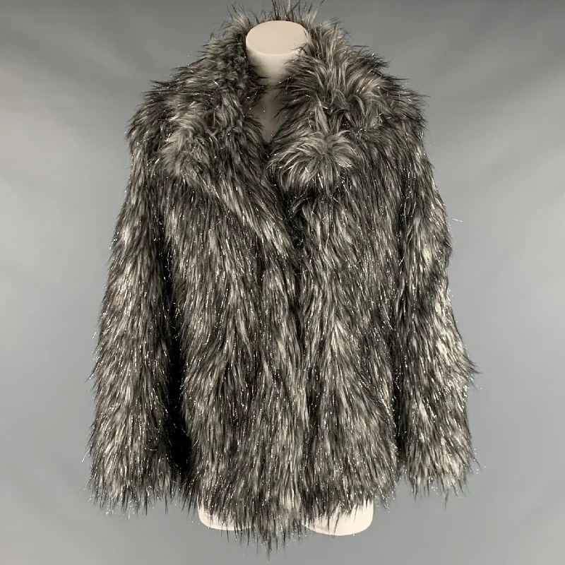MICHAEL by MICHAEL KORS Size S Grey Black Faux Fur Jacket Fitted Jacket Loose Jacket Oversized Jacket