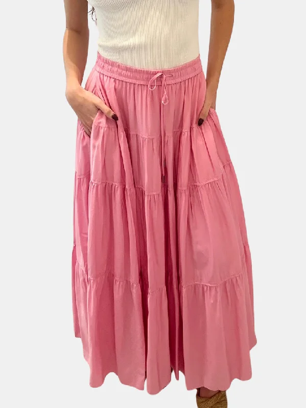 Lulee Tiered Maxi Skirt corduroy skirt durable