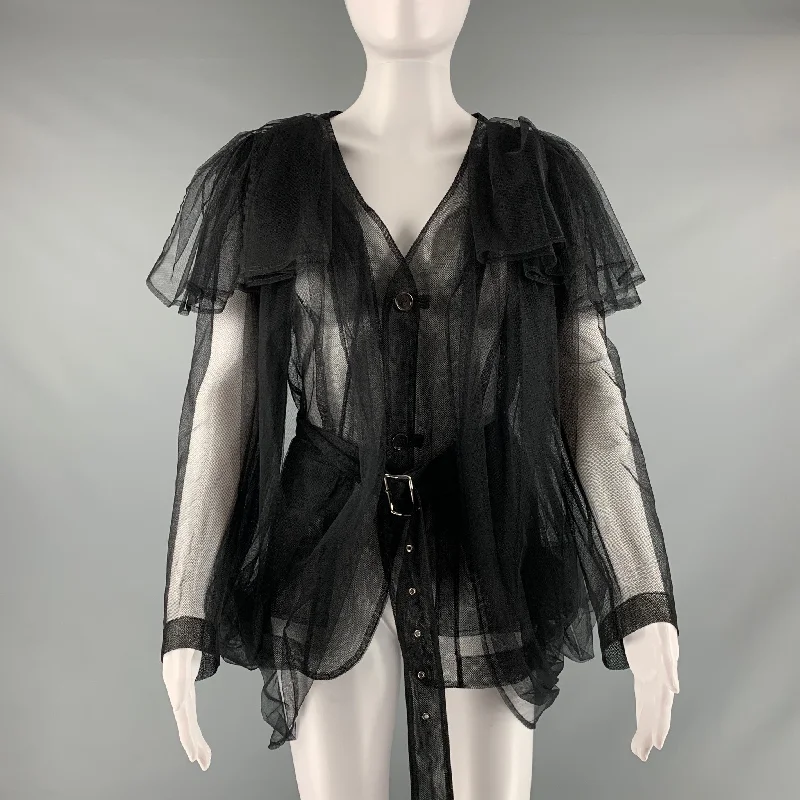 COMME des GARCONS Size M Black Polyester See Through Jacket Welt Pockets Slit Pockets Flap Pockets