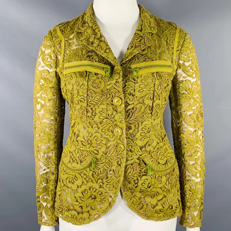 DONNA KARAN Size 10 Green Brown Cotton Blend Jacket Hoodie Zip-Up Jacket Button-Up Jacket