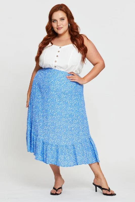 Floral Print Midi Skirt Elastic Waist velvet skirt sumptuous
