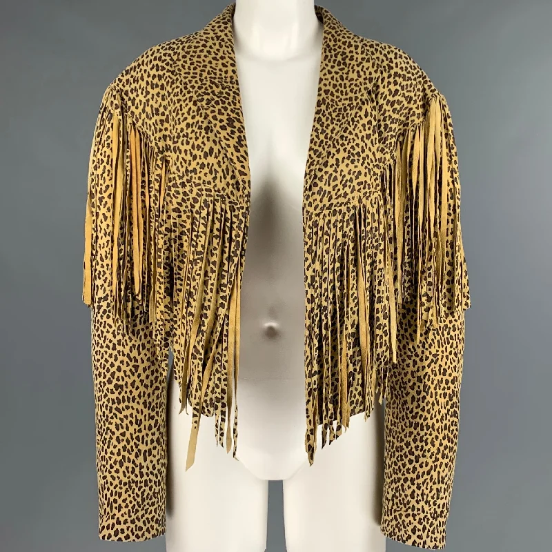 THE LEATHER POUCH Size M Beige Brown Suede Animal Print Jacket Striped Jacket Polka Dot Jacket Floral Jacket