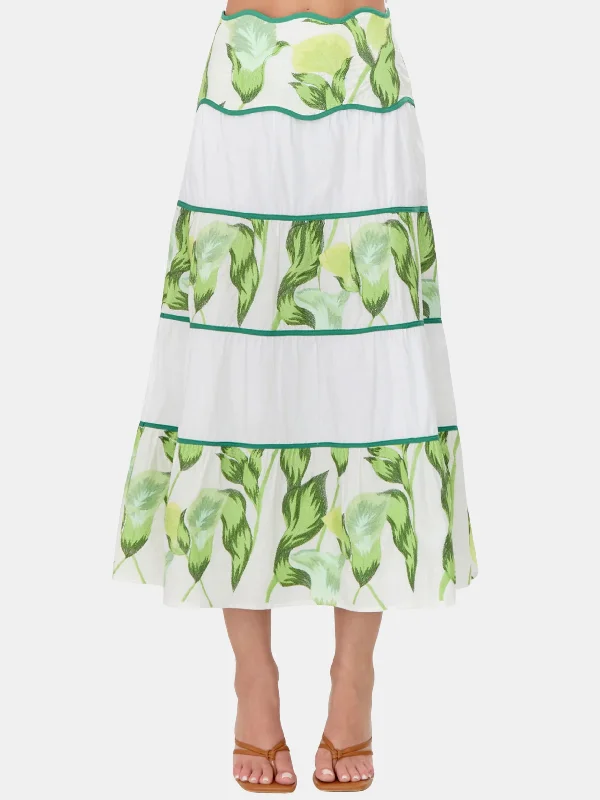 Daphne Printed Trim Maxi Skirt leather skirt modern