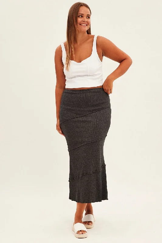 Grey Maxi Skirt Asymmetric Rib wool skirt sturdy